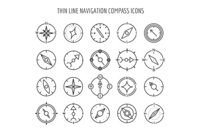 Thin line compass icons