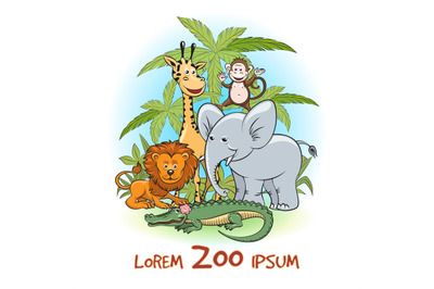 Zoo cartoon animals logo