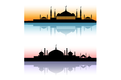 Mosque architecture silhouettes sunset cityscapes