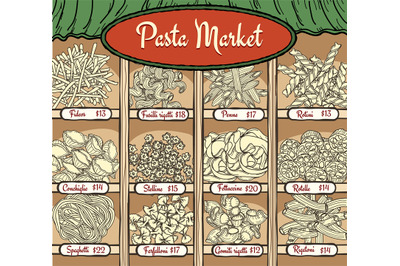 Different types of pasta with prices