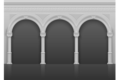 Classic roman antique interior with stone arches and columns vector il