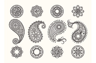 Henna tatoo paisley icons set