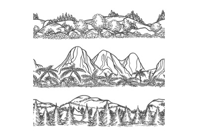 Mountains and forest hand drawn landscapes