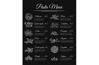 Hand drawn pasta menu