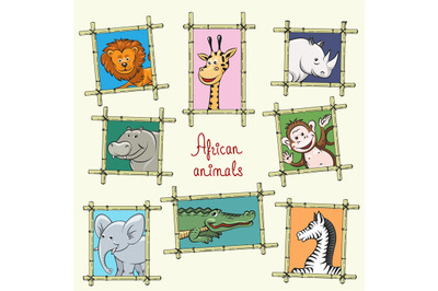 African animals in a wooden frames