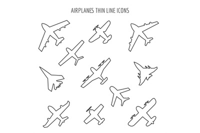 Airplanes thin line icons