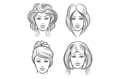 Womens faces with different hairstyles