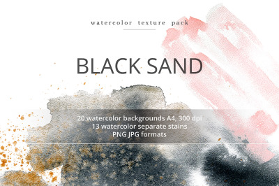 Black Sand. Watercolor texture pack.
