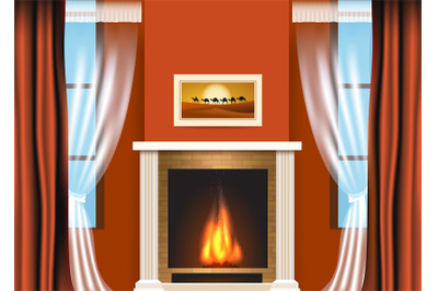 Classic living room interior with fireplace