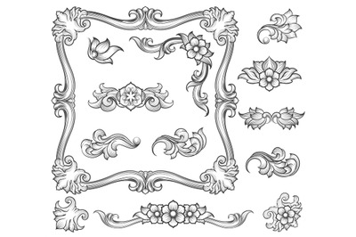 Vintage floral engraving decor elements