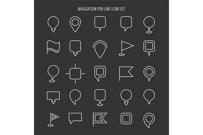 Map and navigation pin line icons