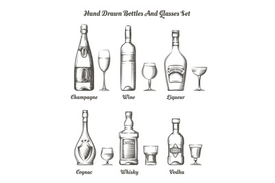 Different alcohol bottles and glasses