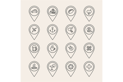 Vector outline pin icons