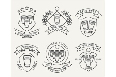 Beer pong line logo set