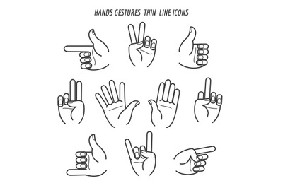 Hands gestures thin line icons