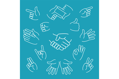 Business hand gestures linear icons