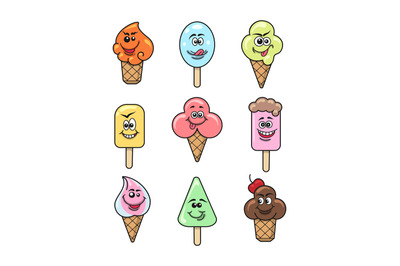 Kawaii ice cream icon set