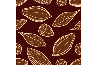 Cocoa beans engraved seamless pattern