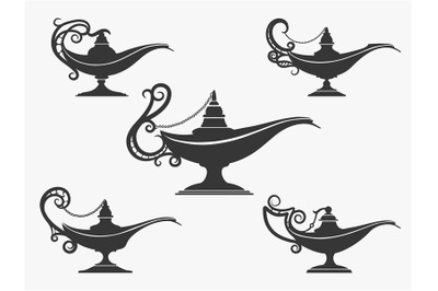 Aladdin lamp icon set