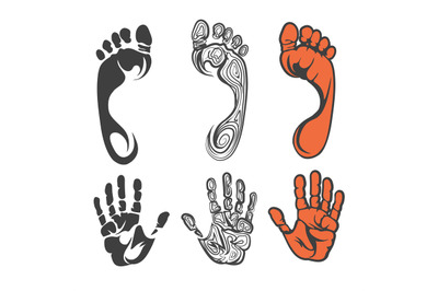 Footprint and hand print silhouettes