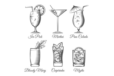 Engraving cocktails vector