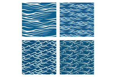 Vector seamless blue waves pattern set