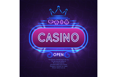 Abstract bright vegas casino banner with neon frame. Vector gambling b