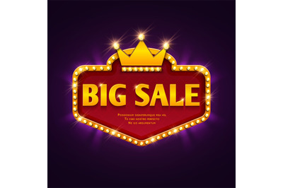 Big sale casino discount banner with marquee lights frame vector illus