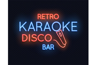 Retro disco karaoke bar neon light sign vector illustration