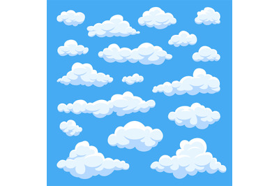 Cartoon clouds isolated on blue sky panorama vector collection