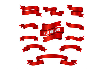 Silk red 3d ribbon banners vector set isolated