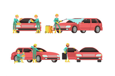 Washing car services vector concepts with cars and cleaners