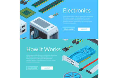 Vector isometric electronic devices horizontal web banners illustratio