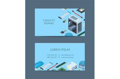 Vector isometric electronic devices business card template