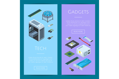 Vector isometric electronic devices vertical web banners illustration