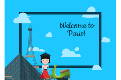 Paris background. Vector cartoon France sights illustration