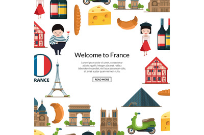 Vector cartoon France sights and objects
