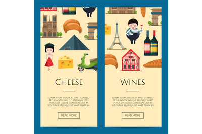 Vector cartoon France sights banners illustration