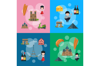 Vector cartoon France sights illustration