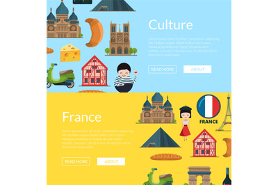 Vector cartoon France sights banners illustration