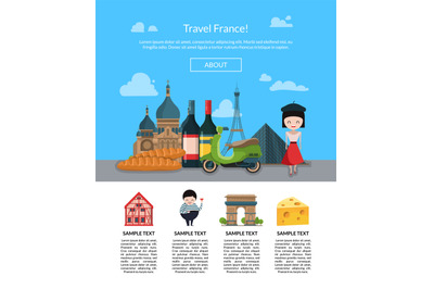 Vector cartoon France sights page illustration