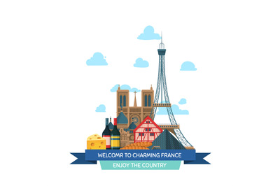 Vector cartoon France sights and