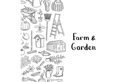 Vector gardening doodle icons background with place for text illustrat