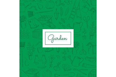 Vector gardening doodle icons background with place for text illustrat