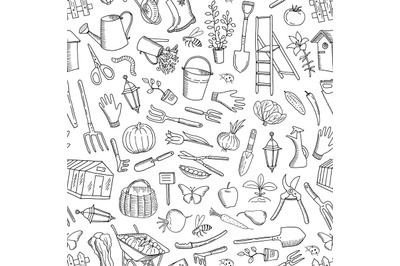 Vector gardening doodle icons background or pattern illustration