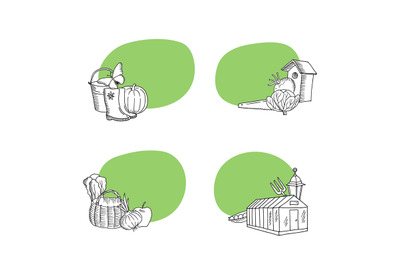 Vector gardening doodle icons stickers set