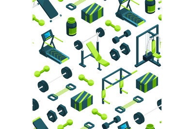 Vector isometric gym objects background or pattern illustration