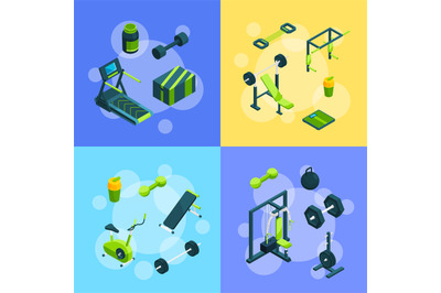 Vector isometric gym objects concept illustration