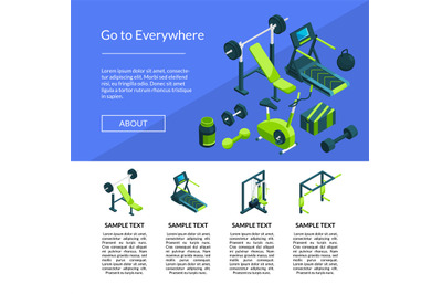 Vector isometric gym page template illustration