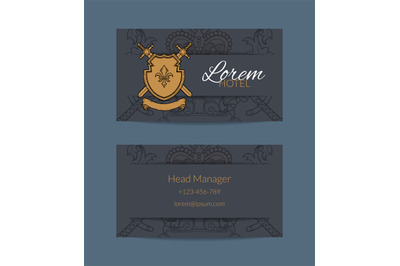 Vector hand drawn heraldics business card for hotel illustration